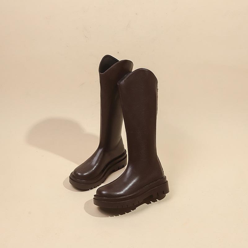 Damen-Ritterstiefel mit dicker Sohle 2024 Herbst und Winter neue lange Stiefel im britischen Stil V-Ausschnitt hohe Stiefel bis zum Knie vielseitig