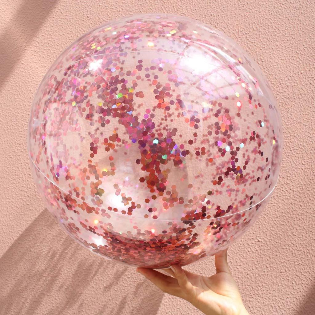 In-stock Ultra-transparent Blue Sequin Inflatable Beach Ball Toy for Water Play & Photography