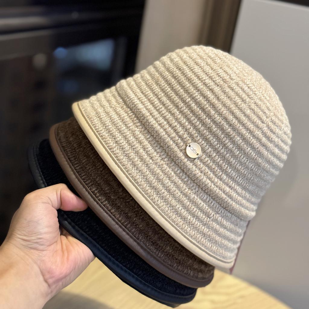 New Japanese Style Korean Style Knitted Corduroy Hemmed Simple Fisherman Hat Autumn and Winter Warm Bucket Hat for Women