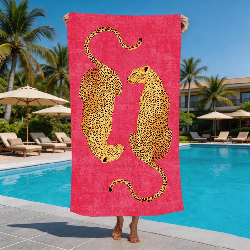 Retro Wild Cheetah Leopard Microfiber Beach Towel Oversized Extra Large Aesthetic Pink Animal Pattern Pool Blanket for Women