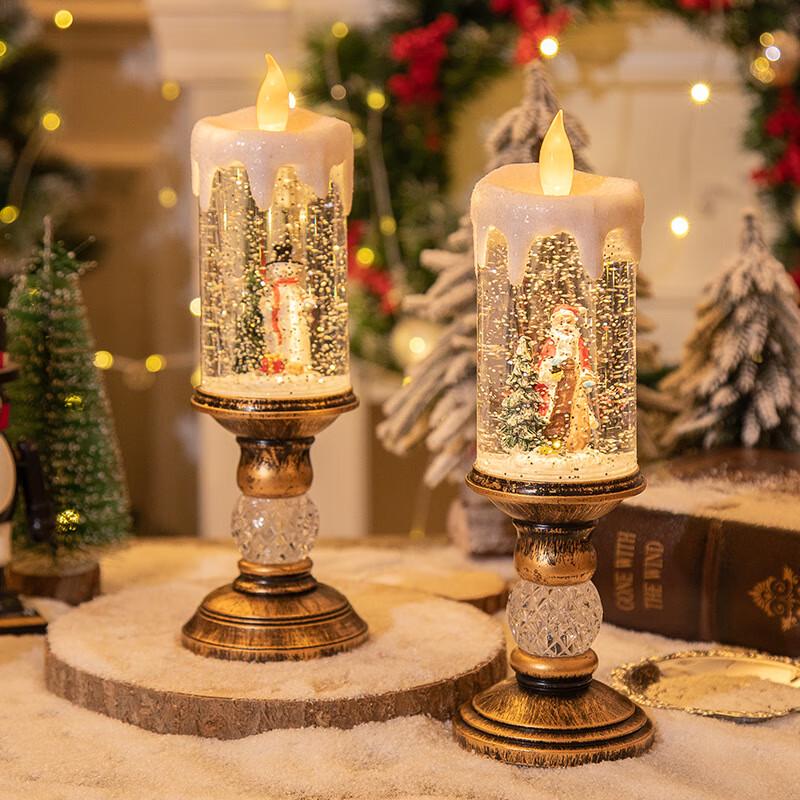 Christmas Snowman Floating Snow Candle Lamp with Music (Set of 2)