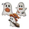 Office Tabletop Holiday Ornaments Halloween Cute Ghost Sign, Pumpkin Tombstone Wooden Plaque Playful Cartoon Statues for Tiered Tray Decor,