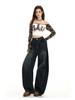 Women's Autumn High-Waisted Scimitar Jeans: Lazy Style Loose Wide-Leg Mop Pants