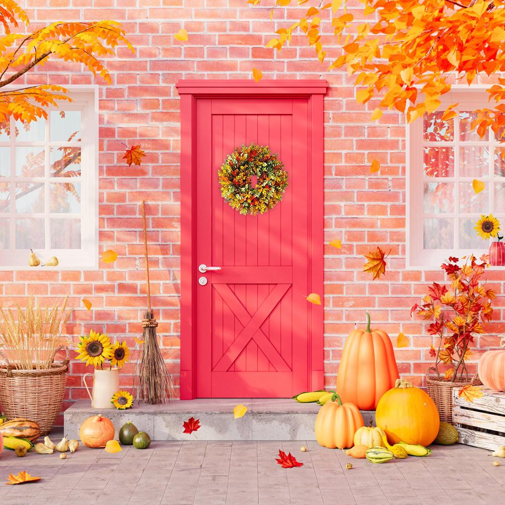 Halloween Autumn Artificial Plant Wreath Home Decoration Faux Flower Door Hanging Photography Props (Bagged, 1 wreath)