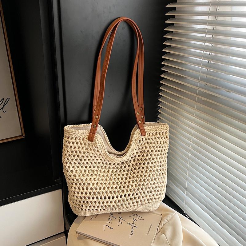 Spring New Style Women's Fashion Casual Single Shoulder Bag Hollow Lazy Style Handbag Woven Tote Bag