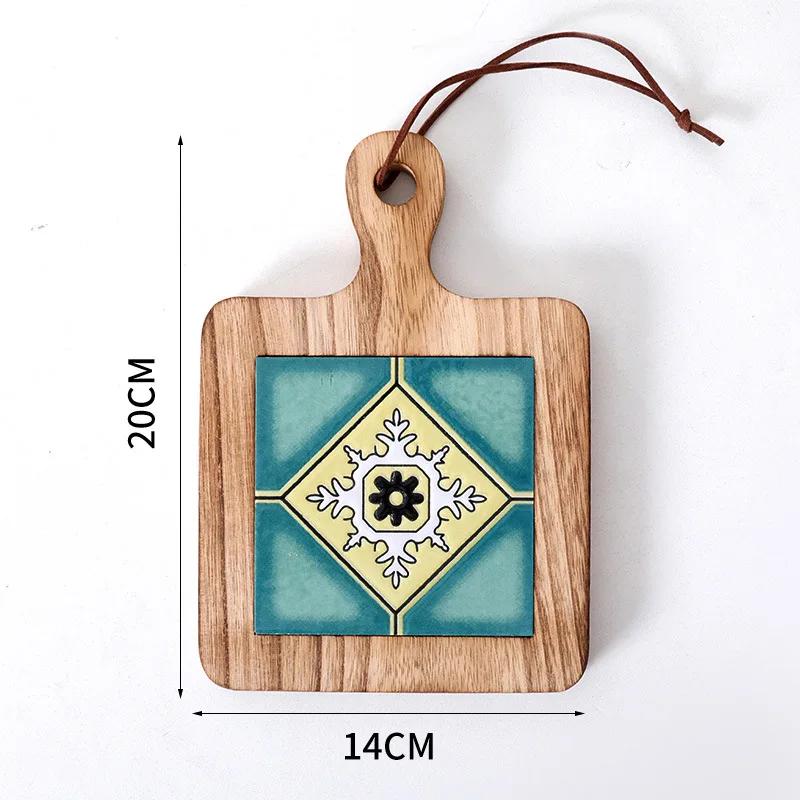High Heat Resistant Vintage Floral Table Mats - Kitchen Wooden Set Synthetic Cover Material Practical Dining Heat-Resistant Mats 20X14CM