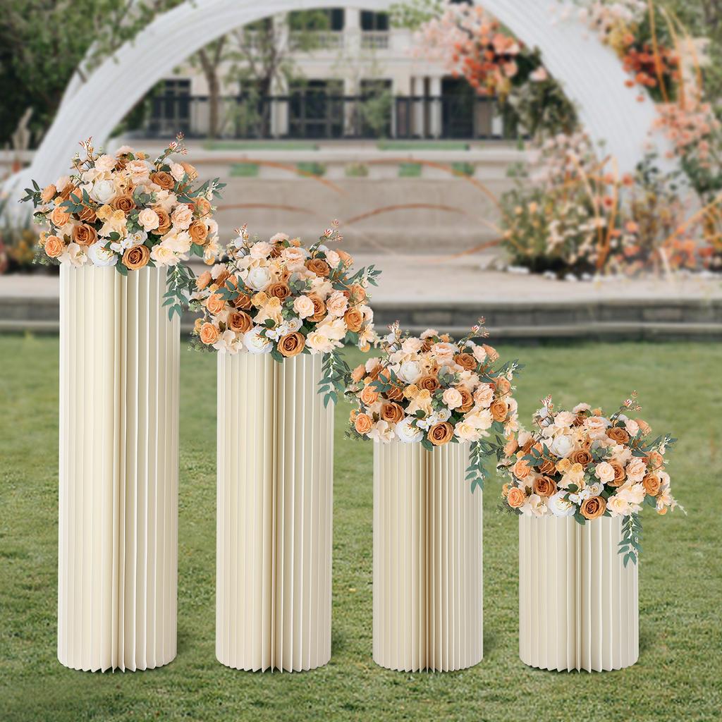 4Pcs Cylinder Cardboard Dessert Table Columns Foldable Flower Stand Party Centerpiece Decor Rack