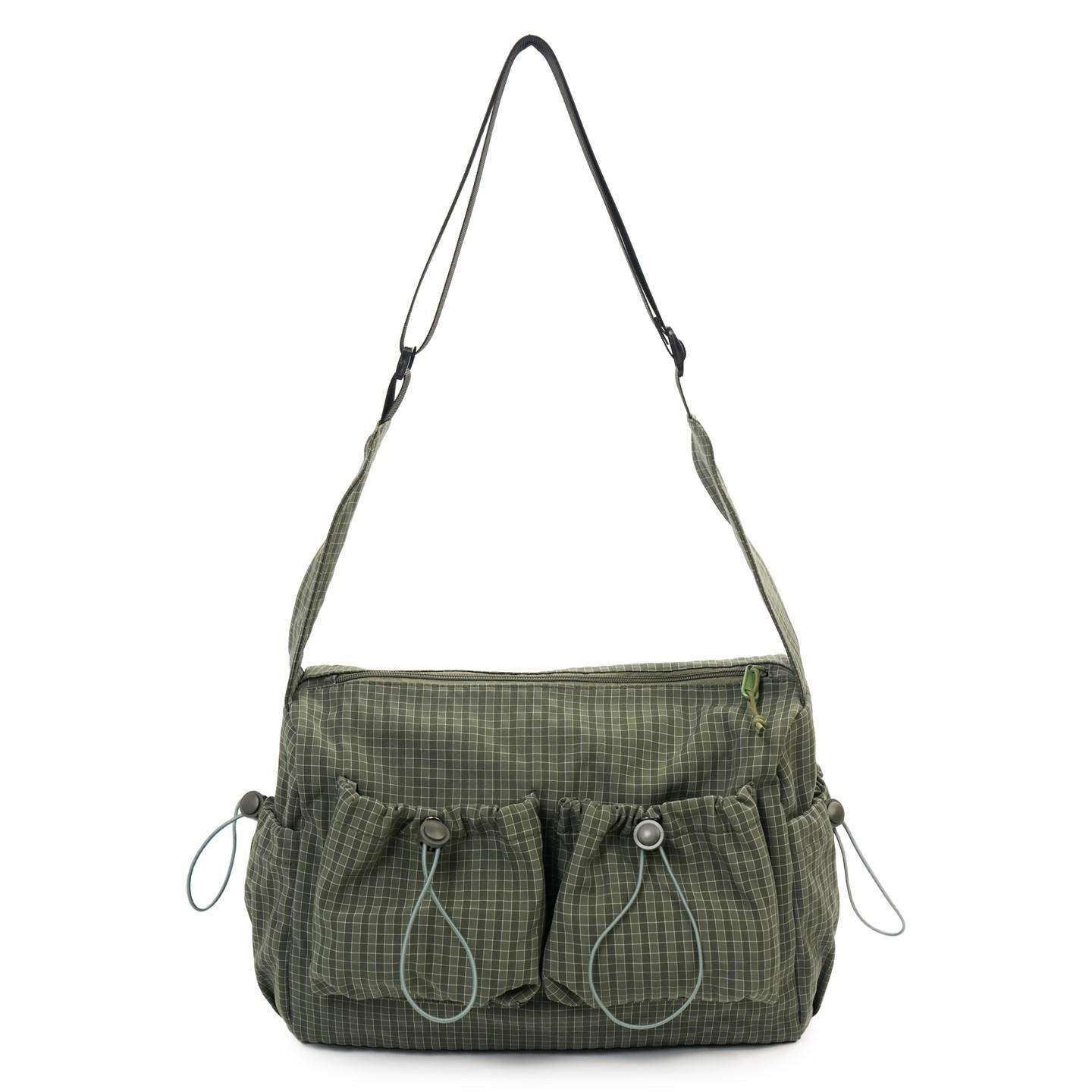 

Simple plaid couple nylon bag women s large-capacity commuting shoulder bag pleated lightweight messenger bag зелений
