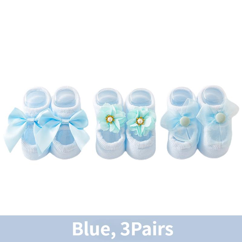 3Pairs Baby Girl Ankle Socks Lace Bow Infant Anti Slip Socks Children Home Floor Shoes Newborn Princess Pearl Low Cut Socks