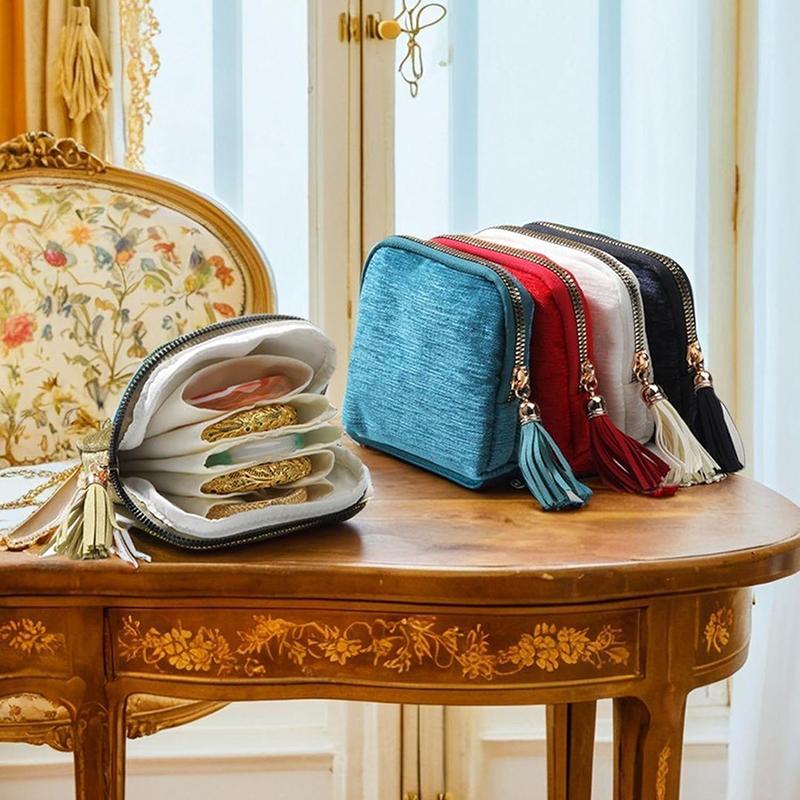 Fashion Jewelry Storage Bag With Zipper And Tassel Pendant Large Capacity Travel Pouch For Rings Bracelets Necklaces Earrings