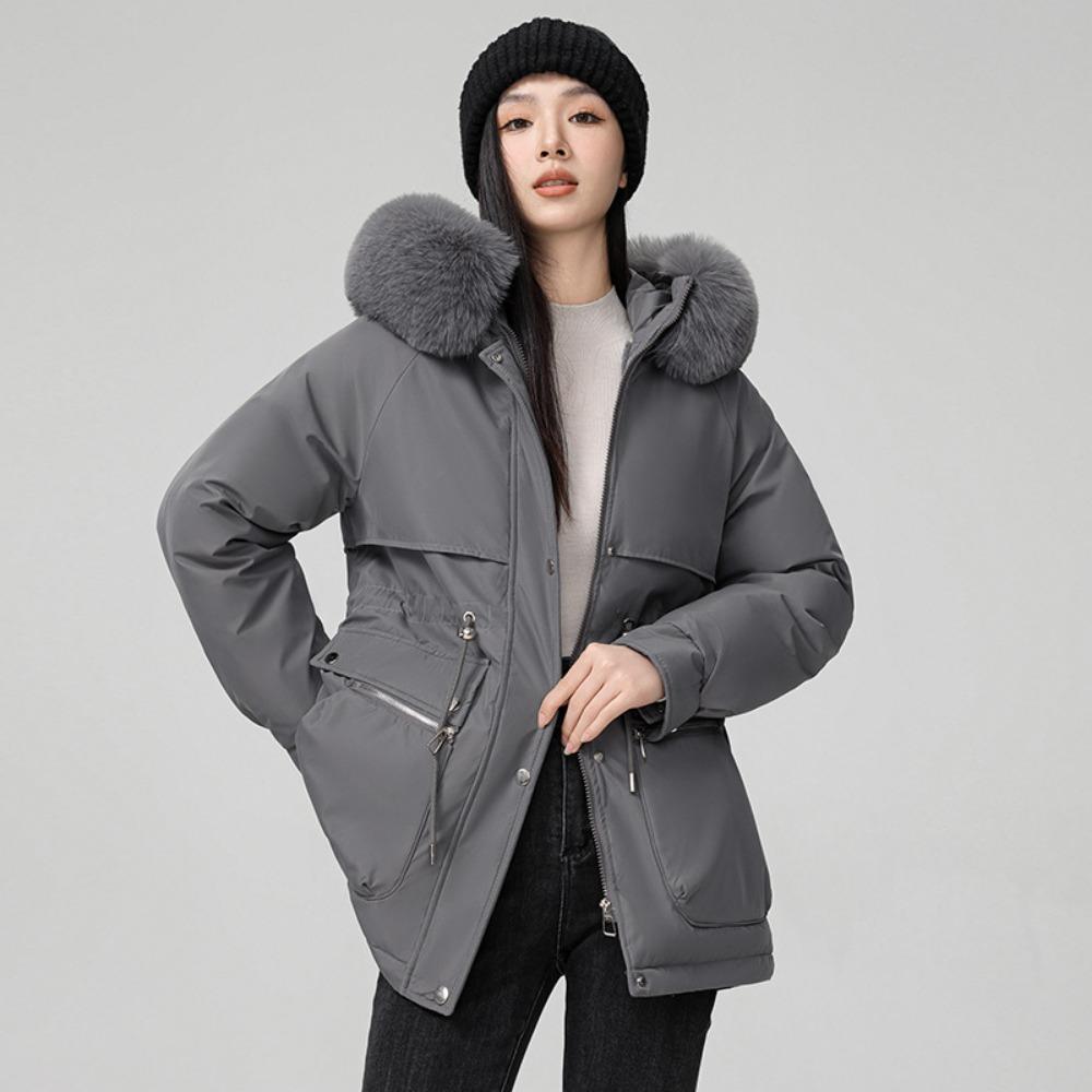 

Medium and long female and small, new winter thin temperament piled and thickened padded jacket M серый