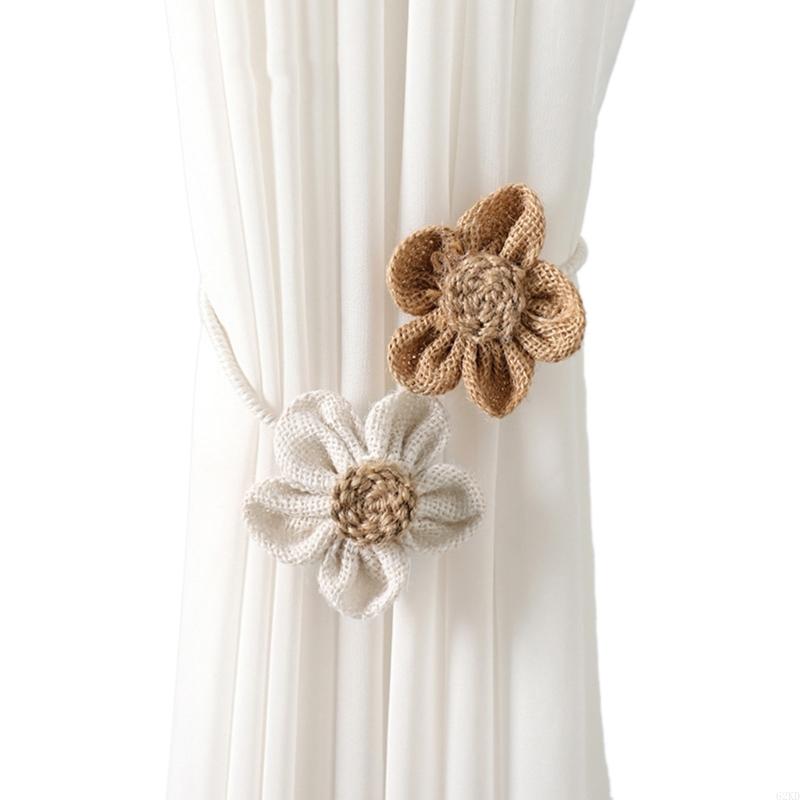 62KD 2 Pack Bohemian Flower Curtain Tieback Japanese Decorative Curtain Drapes Holdbacks Drapery Holder Clip Home Decorations