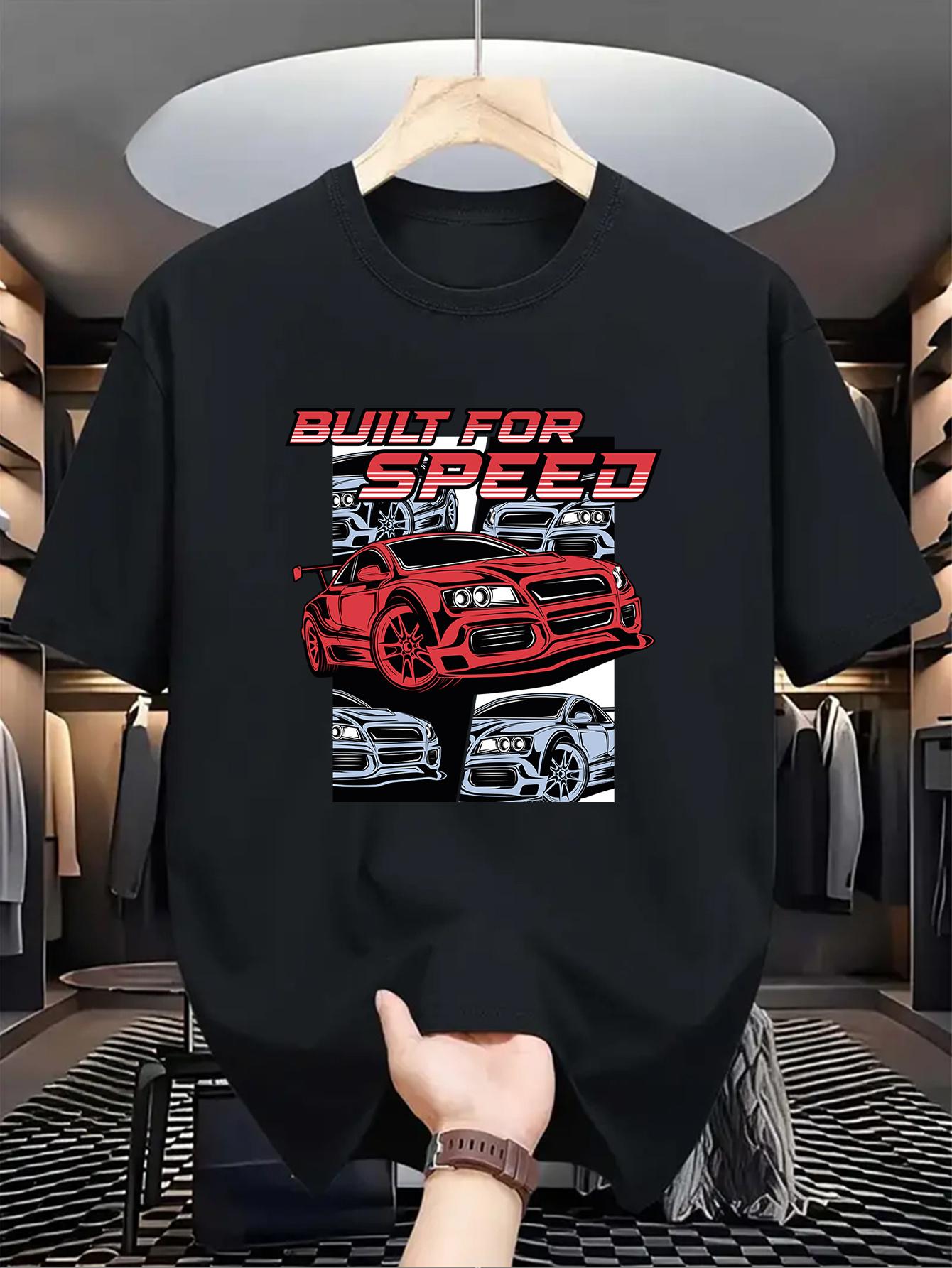 Men S Casual Crew Neck T-Shirt with  Built for Speed  Graphic S