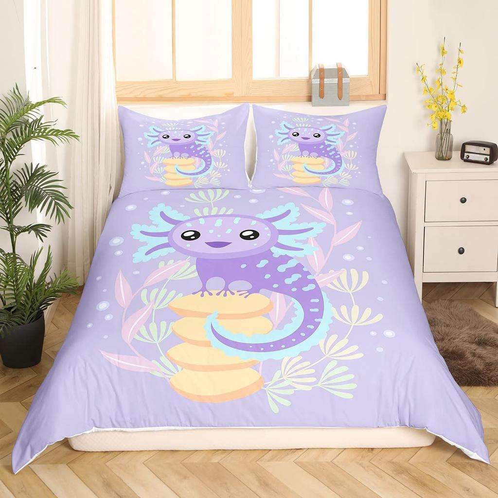Lovely Axolotl Sleep Bedding Kit For Boys Girls Kawaii Reptiles Animal Comforter Cover Single Size King Size Size Sea Wildlife Axolotl Bed Cover