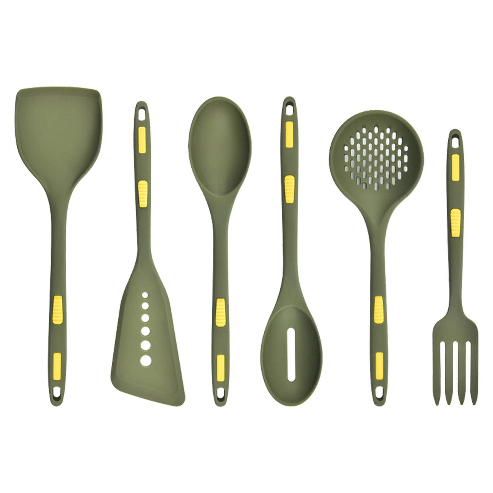 

6pcs Silicone Spoon Spatula Set Non-stick Heat-resistant Dishwasher Safe Kitchen Cooking Utensils Set brown-green #1