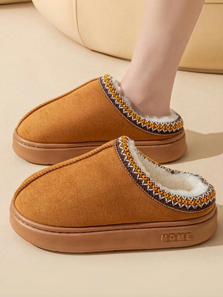 Fashion Winter Woman Slippers Plush Interior Anti Slip Sole Thick Bottom Embroider Fashion Warm Slippers Use Indoor Outdoor