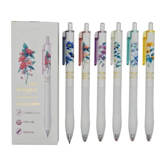 Maydahui 12-Piece Set of Stylish Flower Gel Pens, 0.5mm Black Ink, Sunflower and Daisy Designs, Cute Stationery for Mother's Day, Birthday, Gifts