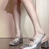 Fashion High-quality Women's Shoes Fashionable One-line Buckle with Solid Color Bow Decoration Toe-toe Square Heel Women's High Heels