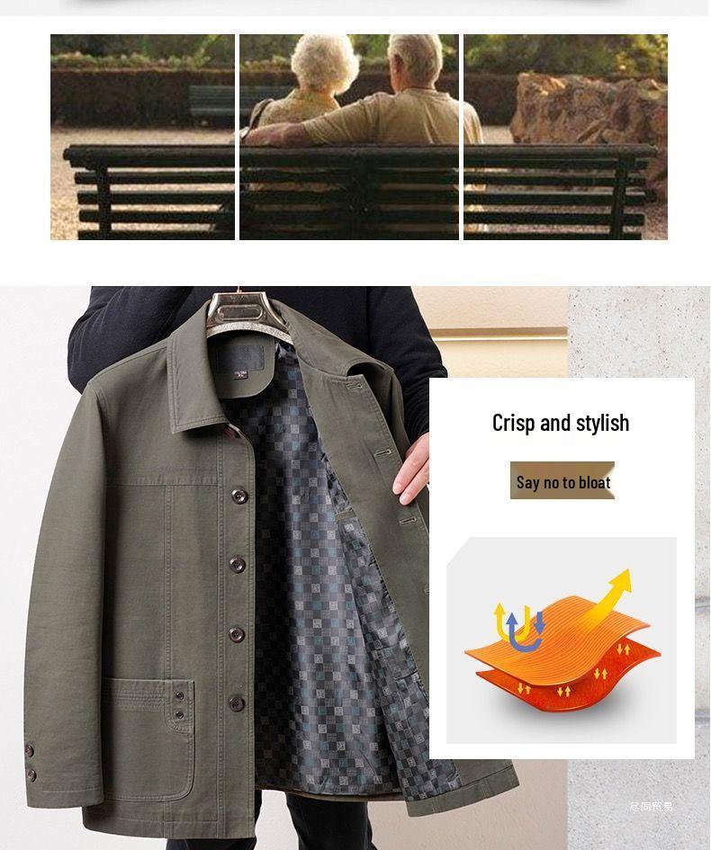 Men's Mid-Aged Full Fleece Jacket - Spring/Autumn Lapel Button Outerwear, Dad's Style Top, Grandpa's Clothing.