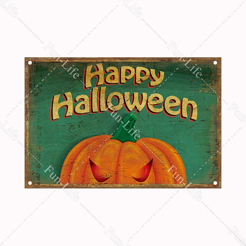 Halloween Pumpkin Tin Sign Vintage Plate Bat Poster Painting Festival Metal Signs Bar Art Party School Wall Home Decor 20x30cm