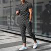 Herr Sommar T-shirt Byxor 2-delade Set Tryckta T-shirts Byxor Sportkläder Kostymer Mode Sweatpants Träningsdräkter Outfits Herrkläder