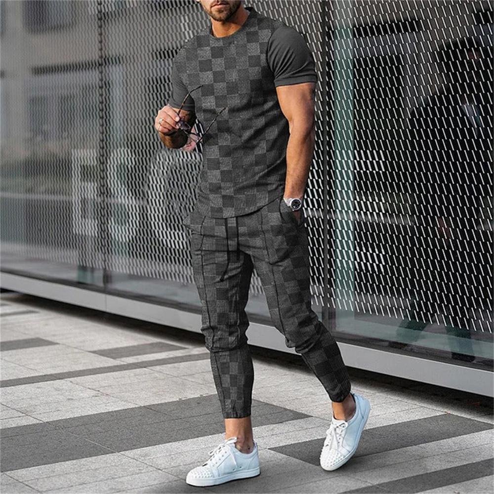 

Men Summer T Shirt Pants 2 Piece Sets Print T-shirts Trousers Sportswear Suits Fashion Sweatpants Tracksuits Outfits Men Clothes S