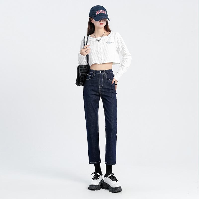 

Прямые джинсы для женщин с высокой талией, прямые брюки, облегающего кроя и укороченные брюки, брюки-сигареты для женщин на осень и зиму 32