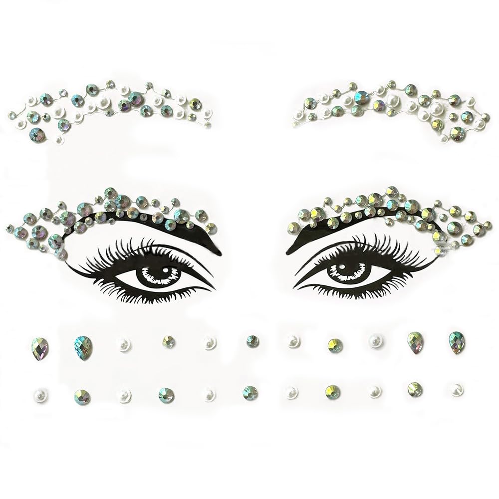S.A.V.I 3D Rhinestone Pearl Face Tattoo | Self-Adhesive Crystal Stickers