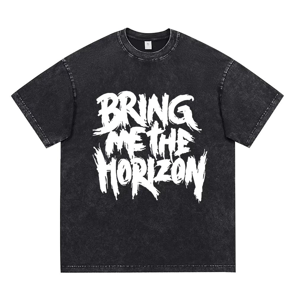 BMTH Metal Rock Band T Shirt Men Women Short Sleeve T-Shirts TheHorizon Album Post Human Nex Gen Vintage Washed T-Shirt