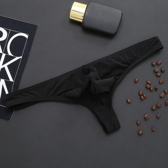 Men Briefs Elastic Solid Color T-shaped Thong Ice Silk Low Waist Quick Dry