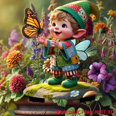 2D flache Acryl Bauernhaus Zwerg und Schmetterling Kristall Gartenzaun Festliche Außendekoration für Terrassen und Rasenflächen Weihnachtsdekoration