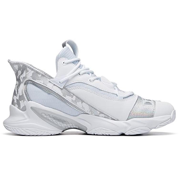 Anta Synthetic Leather Cushioning Slip Resistant Abrasion Resistant Mid top Basketball Shoes Men's White Silver 11941662S-6