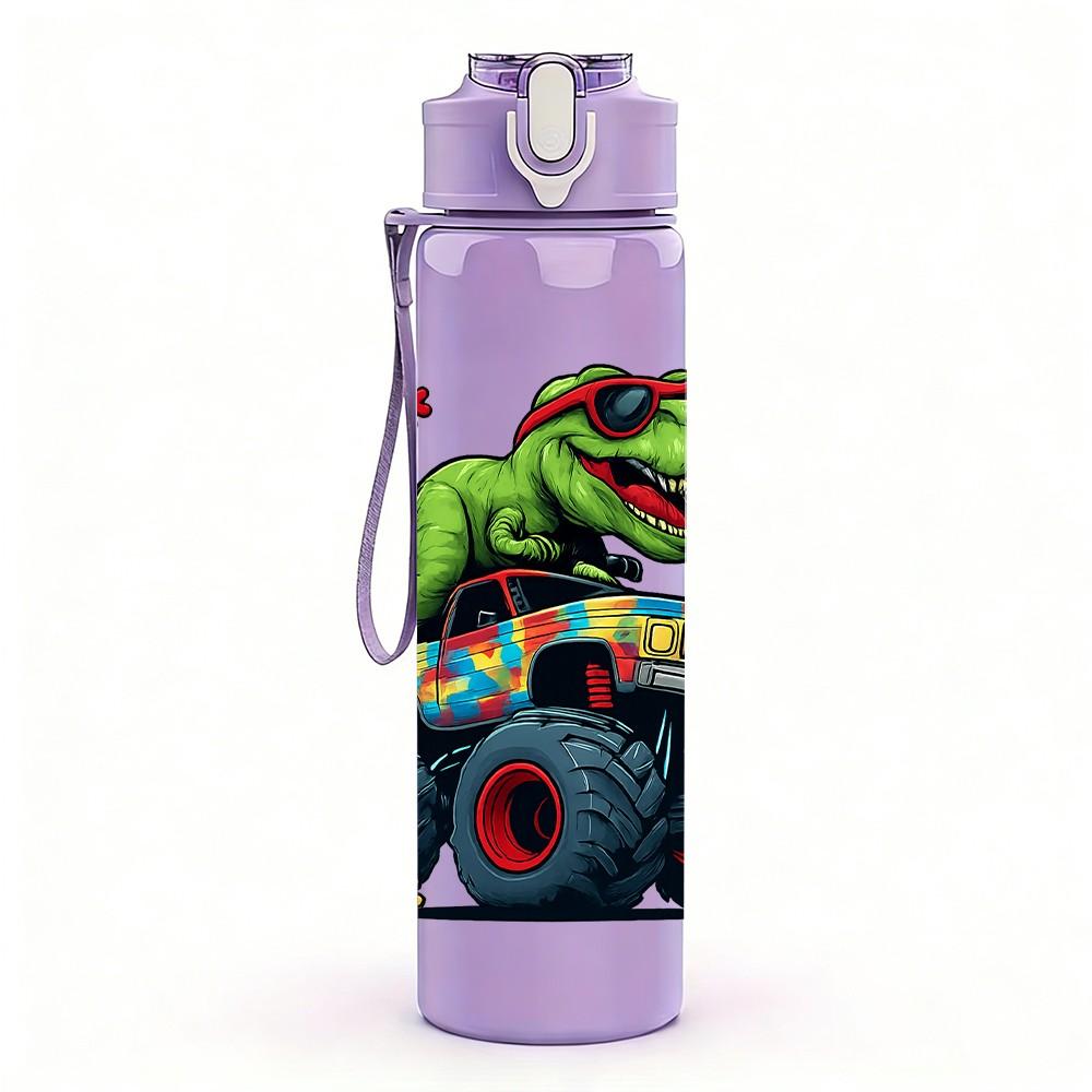1PC Dinosaur Monster Truck Cartoon 750ml Color Plastic Sports Water Bottle Leakproof Flip Straw Lid Suitable for Sports Office Home Use