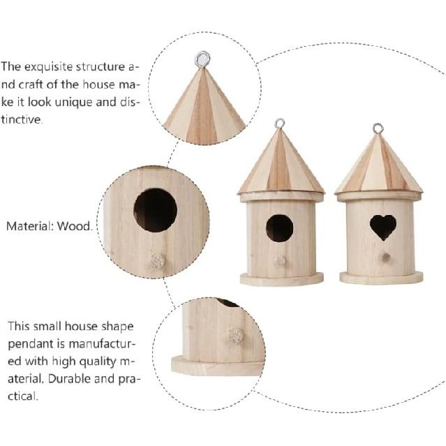 EXCEART Unfinished Wooden Birdhouse 2-Pack, Modern Style, As Shown, Small Bird, Wood Material, DIY