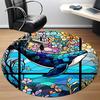 1pc Whale StainedGlass Office Round Area Rug, Under Office Chairs Bedroom Living Room Home Decor, Room Deco