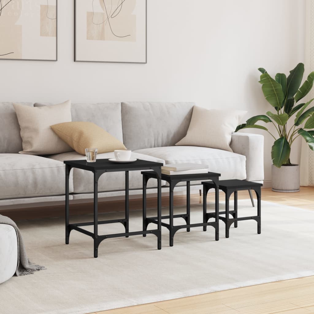  Coffee Tables, One Under the Other, 3 Pcs., Black