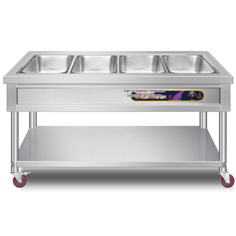 Stainless Steel Mobile Food Warming Table with Casters - Insulated Hot Dish Serving Cart