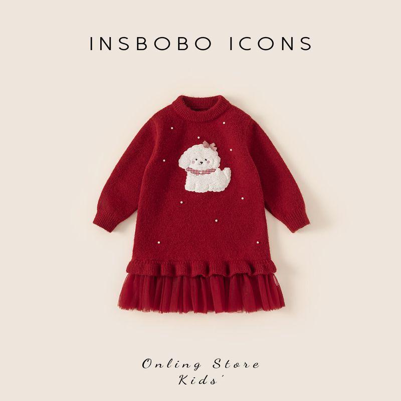 Girls Dress, Children s Red Skirt, New Winter Style, Baby New Year Sweater Dress, Winter Outfit for the New Year, Beautiful Children s Clothing Red 80
