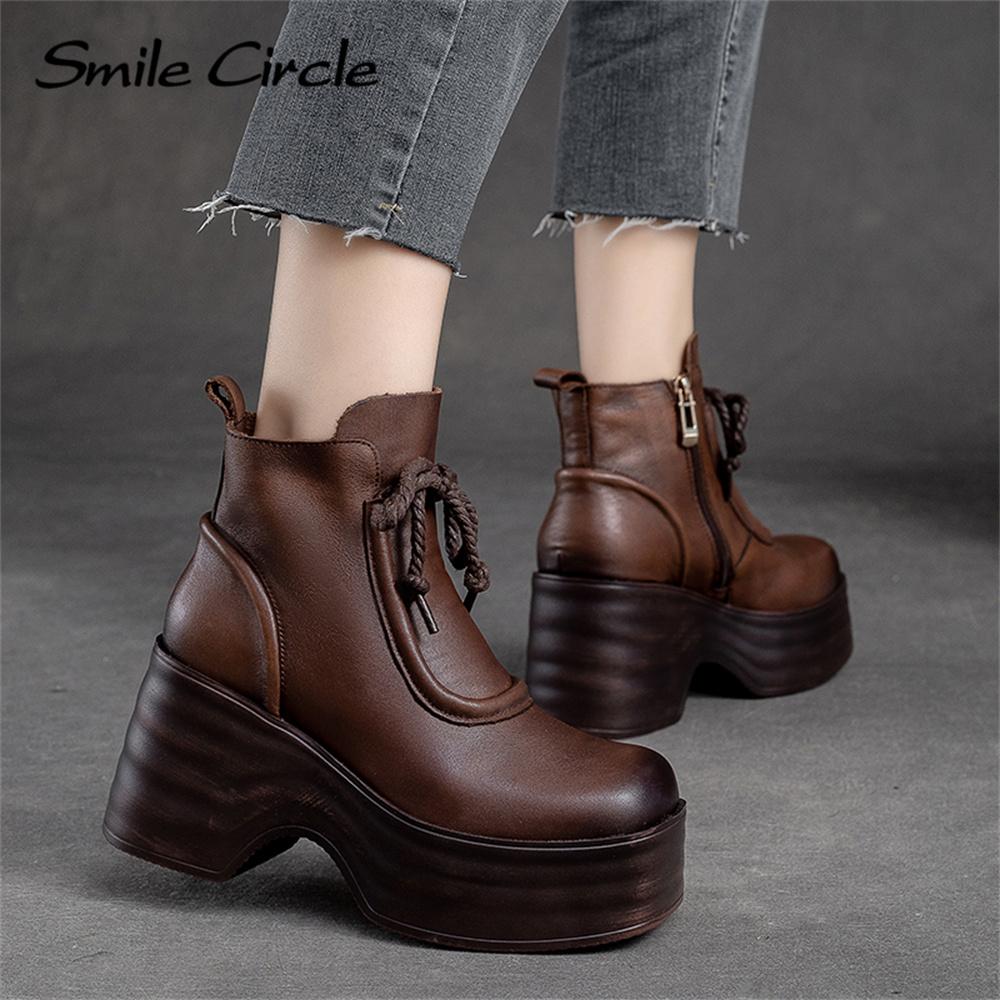 Stiefeletten Vintage Leder Boots Damen Damen-Stiefel Aus Echtem