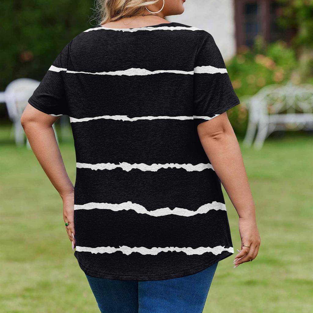 Blusa Casual Elegante Feminina Plus Size, Manga Curta, Decote V, Corte Amplo, Para o Trabalho