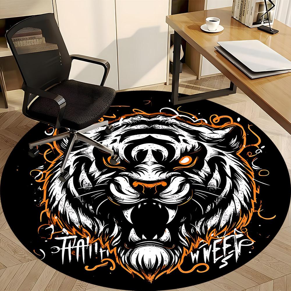 1pc Tiger Spirit Office Round Area Rug, Under Office Chairs Bedroom Living Room Home Decor, Room Deco