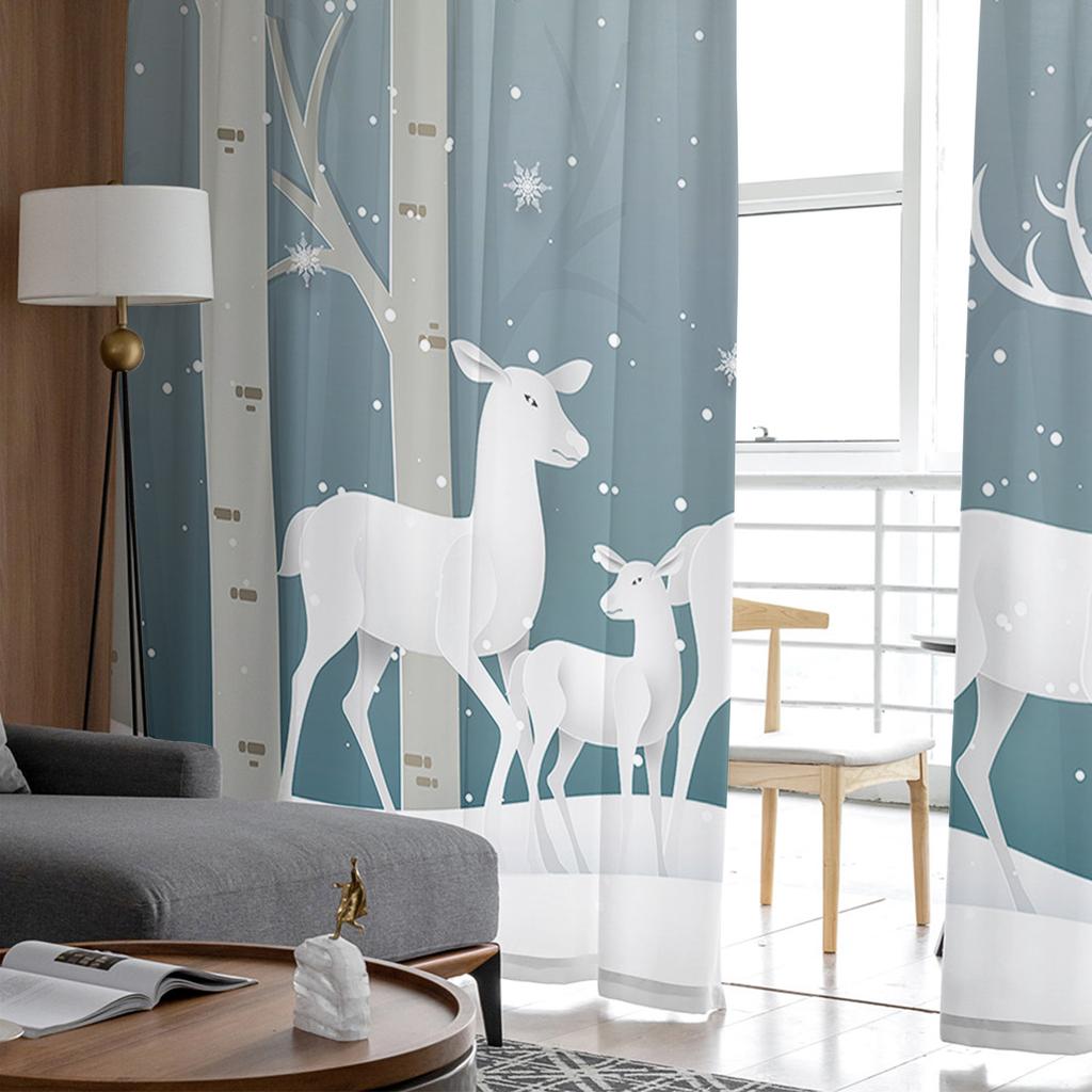 Christmas White Snow World Tulle Curtains For Living Room Decoration Modern Chiffon Sheer Voile Christmas Curtains