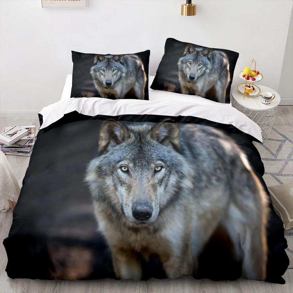 Wolf Duvet Cover King Queen Size Cool One-Eyed Lone Wolf Bedding Set For Teens Adults Wild Animal 2/3Pcs Polyester Quilt Cover