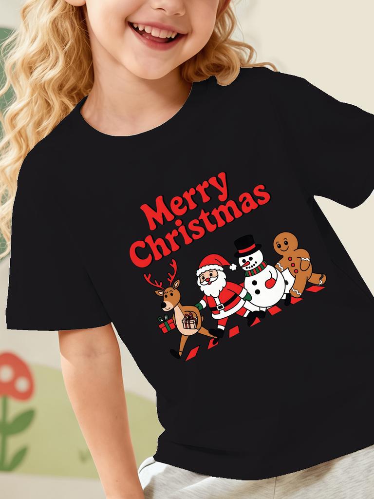 Kids Boys Girls T Shirt Merry Christmas Santa Reindeer Snowman Print Short Sleeve Tee Family Matching Holiday Parent Child Tops