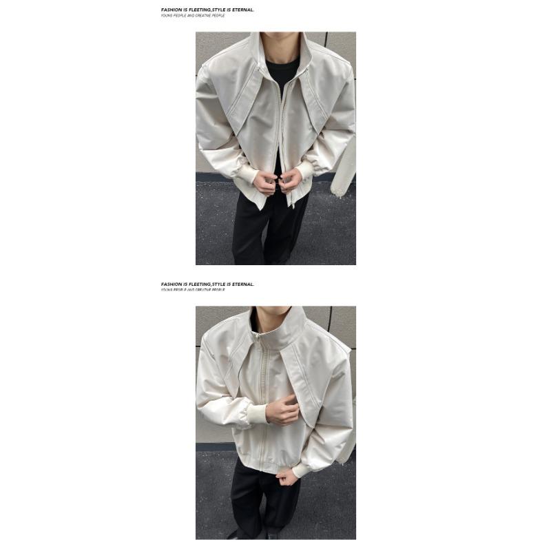 Vintage American Deconstructed Turn Down Collar Short Workwear Baseball Jacket For Men