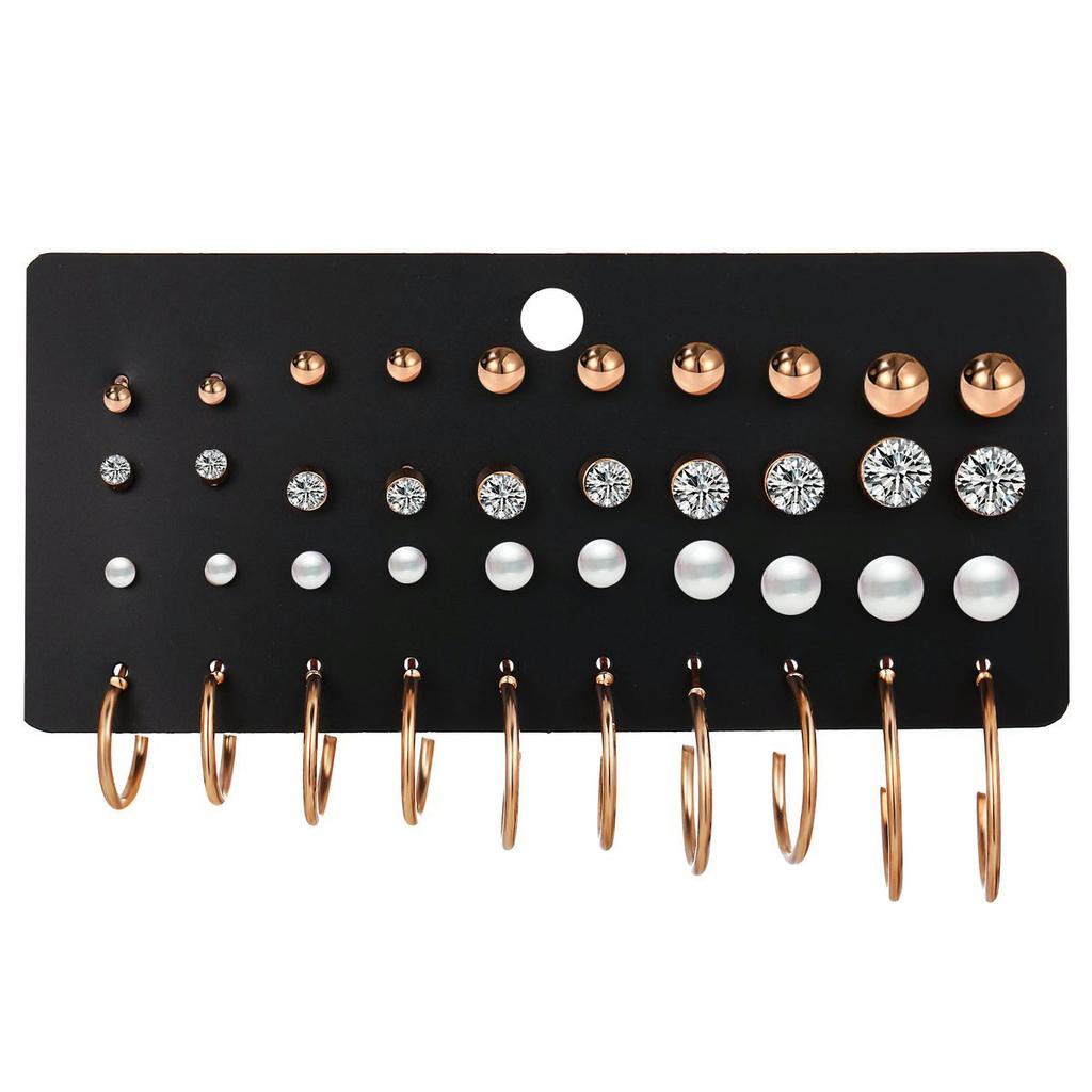 24 pairs/set Shiny Zircon Stud Earrings Set For Women Bohemian Geometric Crystal Stud Earrings for Women Fashion Jewelry Gifts