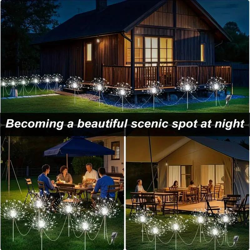 4/6PCS Solar Garden Fireworks Lights Waterproof Outdoor LED Solar Courtyard Atmosphere Lights 8 Modes for Yards Christmas Decor