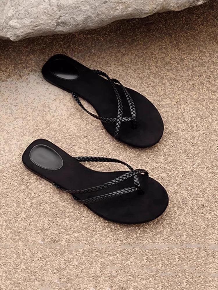 Soft Leather Version~ Niche Weaving High-end Flip-flops Light Luxury Flat + Flip-flops Casual Beach Cool Slippers Female Tide