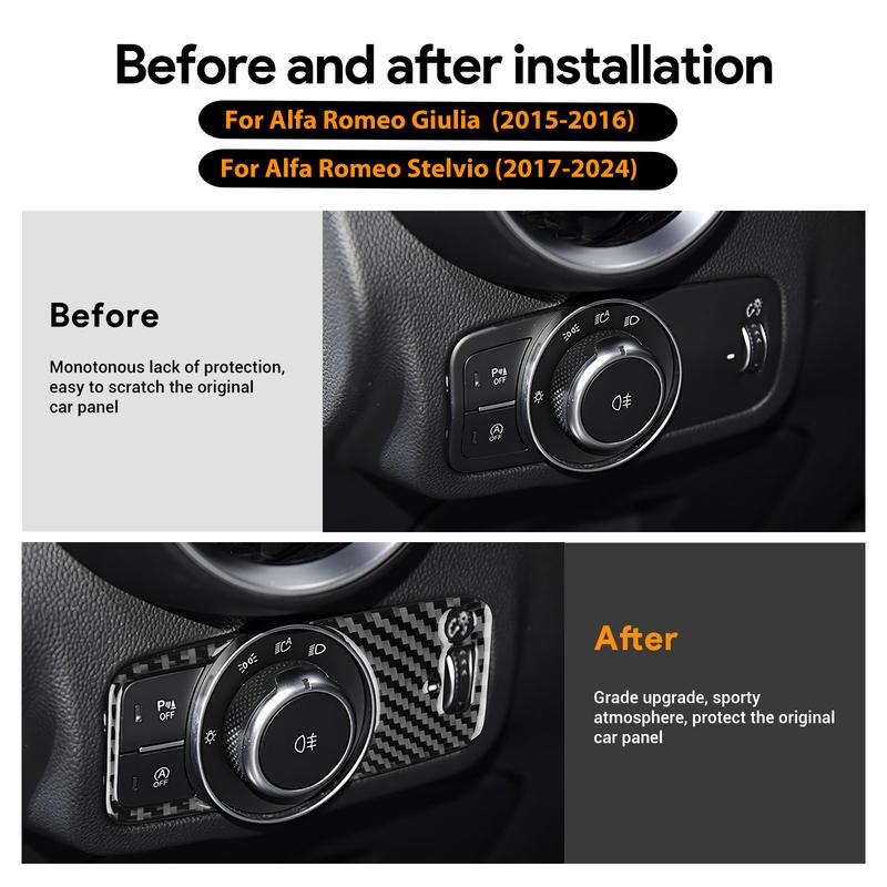 Carbon FIber Car Headlight Switch Button Panel Sticker For Alfa Romeo Giulia 2015 2016 For Stelvio 2017-2024 Interior Accessory