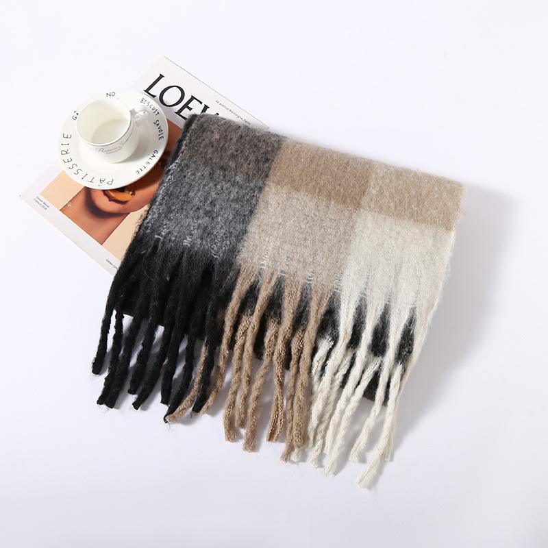 Autumn and winter new style warm pull hair color grid scarf fashionable versatile outer